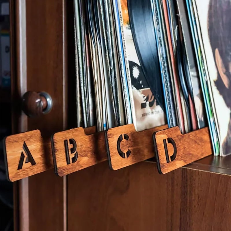 Didyts 26PCS Alphabetical Wooden Vinyl Storage Dividers, 26 Record Separator Holder Dividers A-Z Fot Horizontal Vertical, Album CD DVD Media Book Shelf Holders Accessories for Music Enthusiasts Album Crate - Image 1
